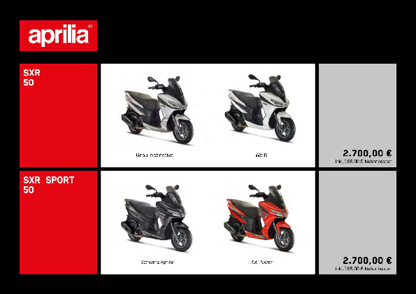 Preisliste aprilia Roller